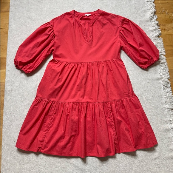 Sundry for Evereve The Anywhere Red Tiered Crisp Cotton Mini Dress S - Picture 2 of 8